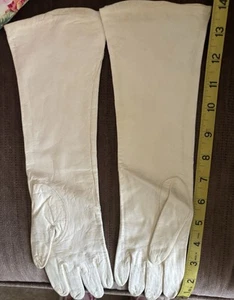 Vintage Womens Size 7 Ivory Soft Leather Formal 14" Long Gloves Grandoe Italy - Picture 1 of 3