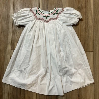 Vestido Sweet Angela by Rosalina Smocked Bishop rojo y verde acebo bordado 18M Foto 1 de 4