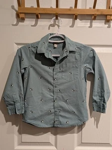 Tea Collection Boys Button Down Denim Long Sleeve Top Reindeer Moose Sz 7 - Picture 1 of 11