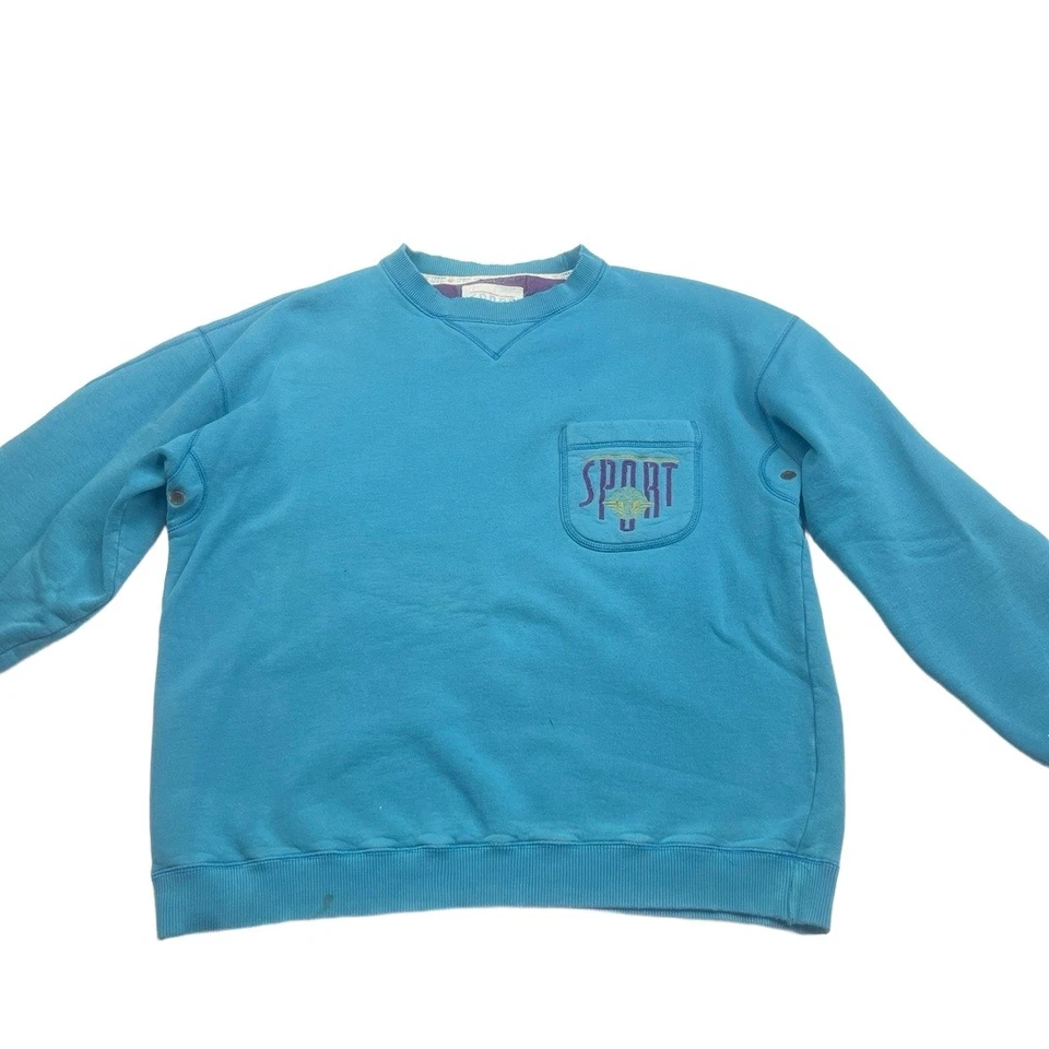 Dockers SPORT 1980-х толстовка XL бирюзовый синий v-образным вырезом вышитый карман повседневный - Изображение 1 из 4