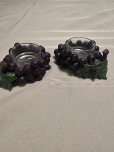 Grape Vineyard Vintage Candle Holders Set Of 2 Purple - Picture 1 of 5
