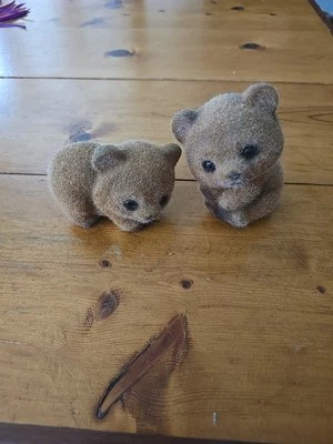 Josef Originals Vintage Flocked Ceramic Brown Bears Set of 2 Figurines Japan - Image 1 of 4