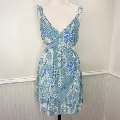 Abercrombie & Fitch Size M Mini Dress Floral Ruffle Fairy Coquette Summer Blue - Image 1 of 4