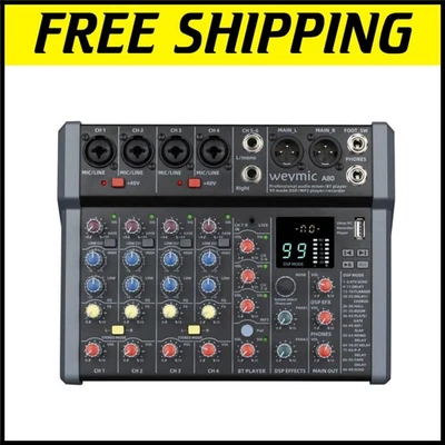 All-Metal DJ Mixer with USB, Bluetooth & Phantom Power for Studio-Quality Sound - Image 1 of 4