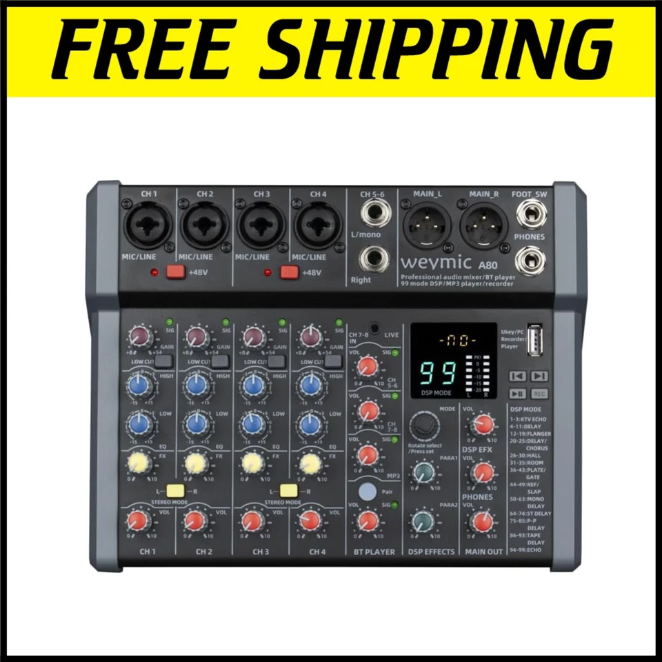 All-Metal DJ Mixer with USB, Bluetooth & Phantom Power for Studio-Quality Sound - Image 1 of 4