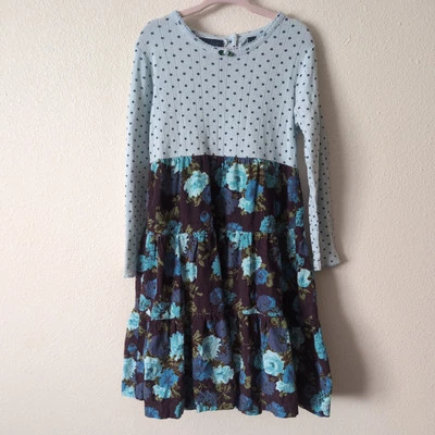 Mini Boden Dress Girls Size 4 5 Blue Boho Cottagecore Floral Corduroy Tiered  - Image 1 of 4
