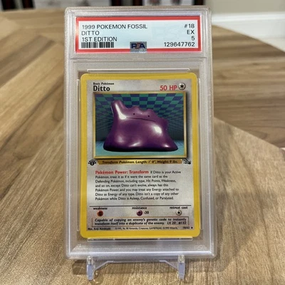 1999 Pokemon Fossil Ditto 1st Edition PSA 5 - Image 1 of 2