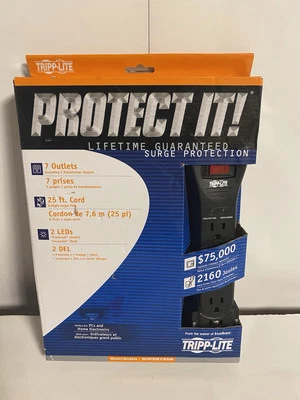 TRIPP LITE Surge Protection Surge Protector 7 Outlets 25' Cord 2 LEDs  Brand New - Image 1 of 4
