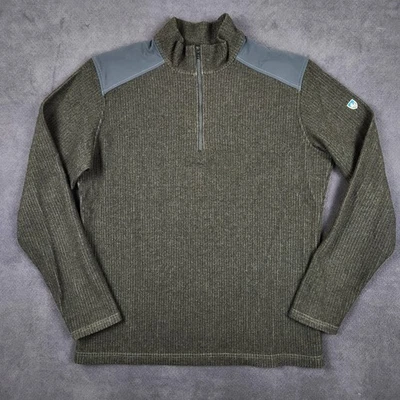 Kuhl Chianti Fleece Sweater Mens Large Green Quarter Zip Wool Blend Pullover - Image 1 of 4