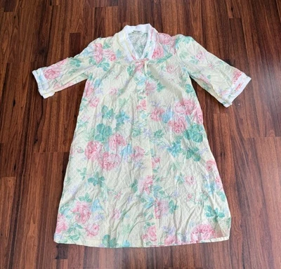 Vintage Miss Elaine Floral Robe Housecoat Nightgown Snap Close Sz L USA NOS NWT - Image 1 of 4