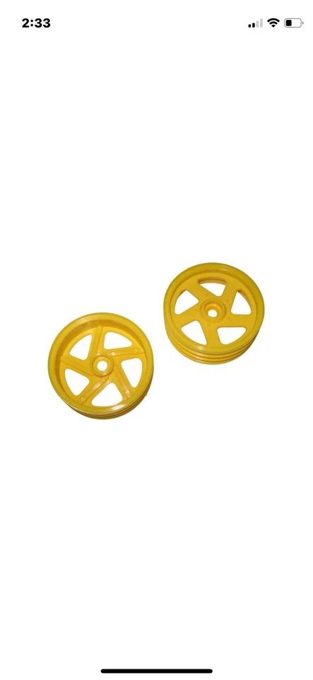 Vintage RC Parma Front Wheels Fit Tamiya Fox Wild One Yellow Plastic (2) 12106 - Image 1 of 2