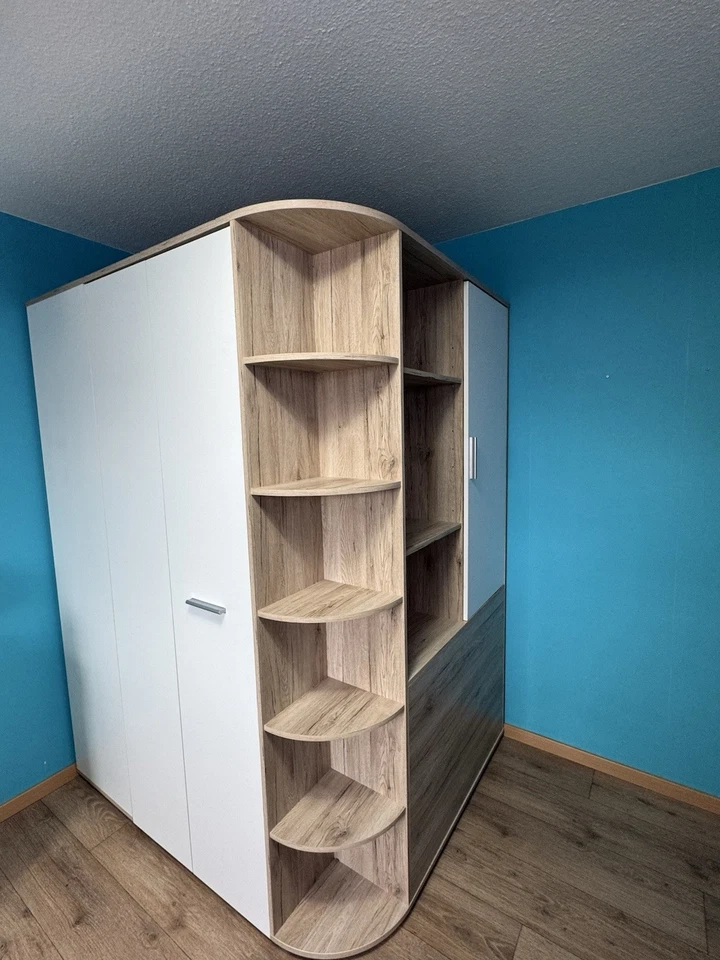 Moderner Eck-Kleiderschrank begehbar Weiß-Holz 150x125x200 Schlafzimmer Stauraum - Bild 1 von 4