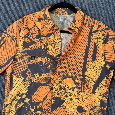 Camisa Adidas masculina XL abstrata gráfica botão pressão laranja retrô anos 90 Y2K streetwear - Imagem 1 de 4
