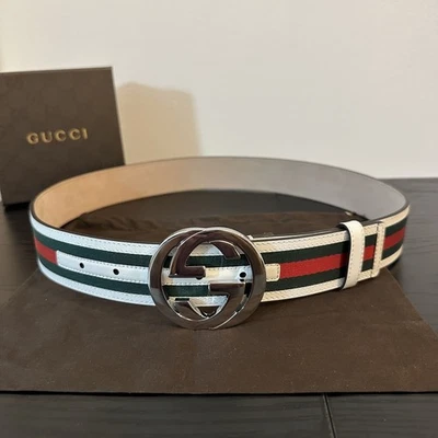 Auténtico Cinturón Gucci Blanco Verde Y Rojo Talla 30-32 (90cm) Foto 1 de 4