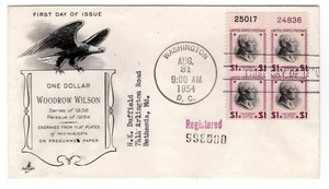 #832c Presidential Series $1 Woodrow Wilson 1938 FDC - ArtCraft Plate Block - Picture 1 of 2