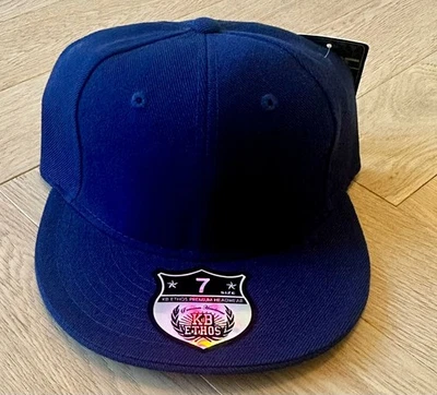 Ethos plain fitted cap, navy flat peak cap, premium imported from U.S.A - Image 1 of 4