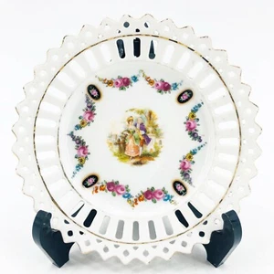 Vintage durchbohrte netzförmige viktorianische Blumenplatte mit gewelltem Rand signiert Deutschland - Bild 1 von 3