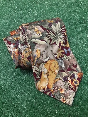 Van Heusen 417 Tie Jungle African Wildlife Safari Zebra Giraffe Zoo Animals EUC Foto 1 de 4