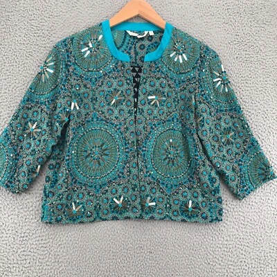 Blazer para mujer Soft Surroundings azul medio cuentas florales adornado manga 3/4* Foto 1 de 4