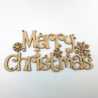 Merry Christmas sign Plaque Gift wooden craft shape decoration blanks tags Santa - Image 1 of 4