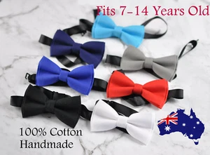 Teenage Boy Kids 100% Cotton Craft Bow Tie BLACK NAVY BLUE Brown 7-14 Years Old - Picture 1 of 121