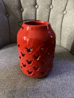 Linterna de jardín de cerámica oficial de Mickey Mouse de Disney 7" esmalte rojo Foto 1 de 3
