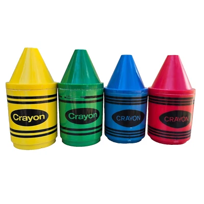 Vintage 1980s Crayon Sippy Cups Toddler Kids Lot of 4 Red Blue Yellow Green - Image 1 of 4