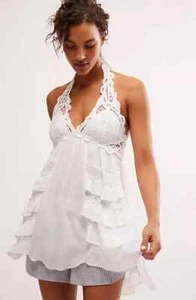 Free People Fp One Adella Halter Slip V Neck White Lace Ruffle Dress XS NWT - Picture 1 of 4