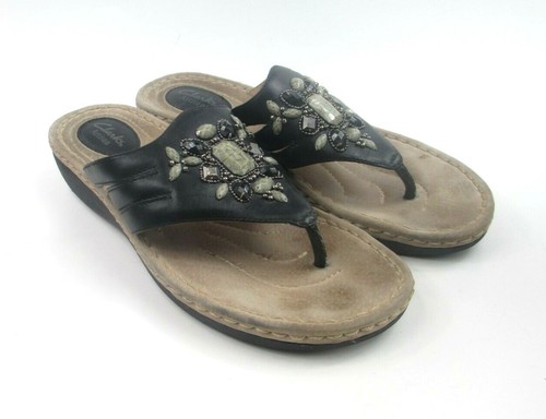 Sandali infradito Clarks Artisan neri in pelle con perline misura 10 plateau