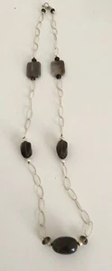 VINTAGE SMOKY QUARTZ TOPAZ SHELL, SOLID 925 STERLING SILVER NECKLACE - Picture 1 of 11