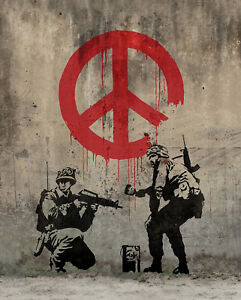 Banksy, Soldiers Painting Peace, Graffiti Art, Giclee Canvas Print, 10.75"x16"