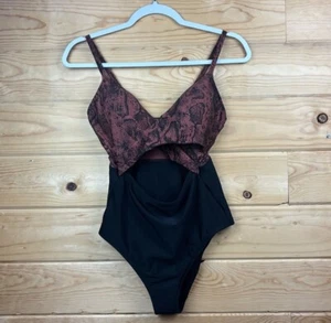 Kona Sol Snake Print Over The Shoulder Wrap Front Cutout Swimsuit Small NWT - Picture 1 of 6