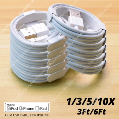Lote de cabo carregador USB 1/3/5/10X 3/6 pés para iPhone 14 13 12 11 8 7 6 - Imagem 1 de 4