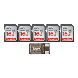 SanDisk Ultra 16GB Class SD Memory Card 5 Pack with High Speed USB Card Reader - Picture 1 of 5