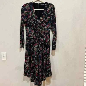 LAUREN RALPH LAUREN WOMENS FLORAL SURPLICE JERSEY DRESS SIZE 6 - Picture 1 of 9