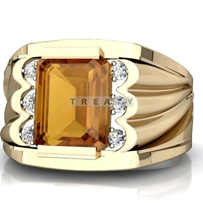 Corte esmeralda citrino con anillo chapado en oro de plata de ley 925 para hombre #49 * Foto 1 de 4