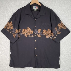Hilo Hattie Hawaiian Shirt Mens L Black Floral Lightweight Silk Button Up Aloha - Picture 1 of 8