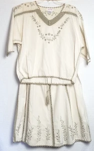 Vintage J.M. Pink Women's Beige Embroidered Hand Crochet Floral Dress Set Size L - Picture 1 of 13