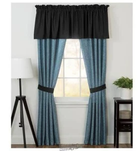 5-Piece Bonanza Curtain Set Teal Scroll Full - Picture 1 of 2