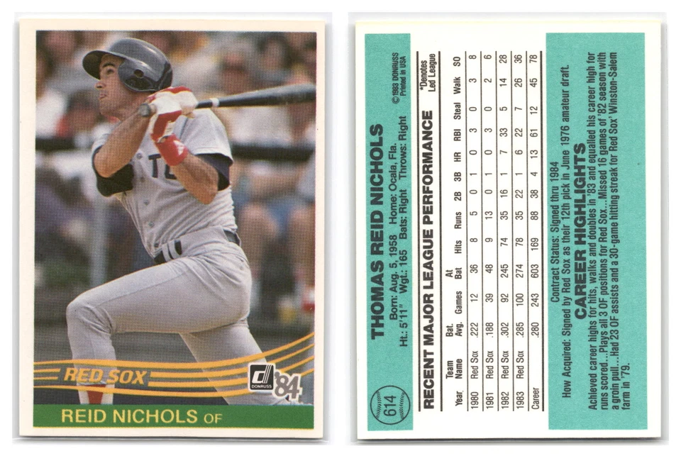 1984 Donruss #614 Reid Nichols - Boston Red Sox - Image 1 of 1