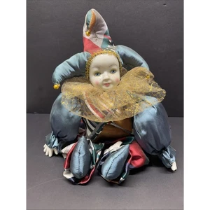 Hofnarr Clown Puppe sitzt Keramik Porzellan Kopf und Hände (2D4) - Bild 1 von 8