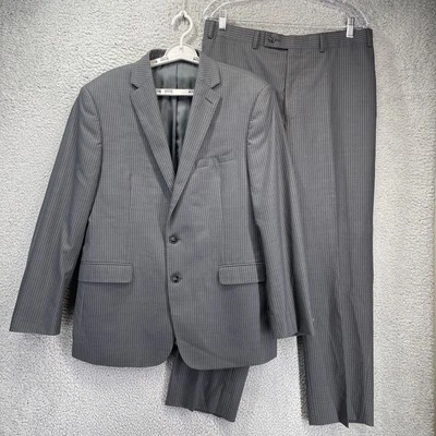 Traje de Lana Calvin Klein Hombres 44R W33 Gris Rayas Extremo Calce Ajustado Pecho Único Foto 1 de 4