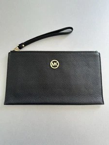 GENUINE MICHAEL KORS Jet Set Large Clutch Wristlet in Black Pebbled Leather: NEW - Picture 1 of 11