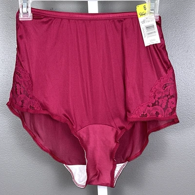 Vintage Vanity Fair Panties 6 Medium Cranberry High Waist Panty Nylon 13001 Lace - Image 1 of 4