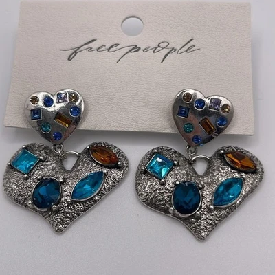 Pendientes colgantes corazón plata Free People My Everything mezcla de piedras preciosas azules nuevos con etiquetas Foto 1 de 4