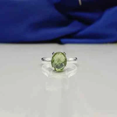 Gorguoes Peridoto Gemma 925 Argento Sterling Mano Anello Tutti Misura K-84 - Immagine 1 di 4