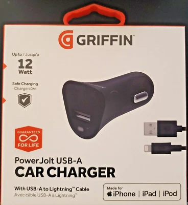 Griffin PowerJolt Universal Car Charger w/USB-A to LNG Cable Power Adapter NIB - Image 1 of 4
