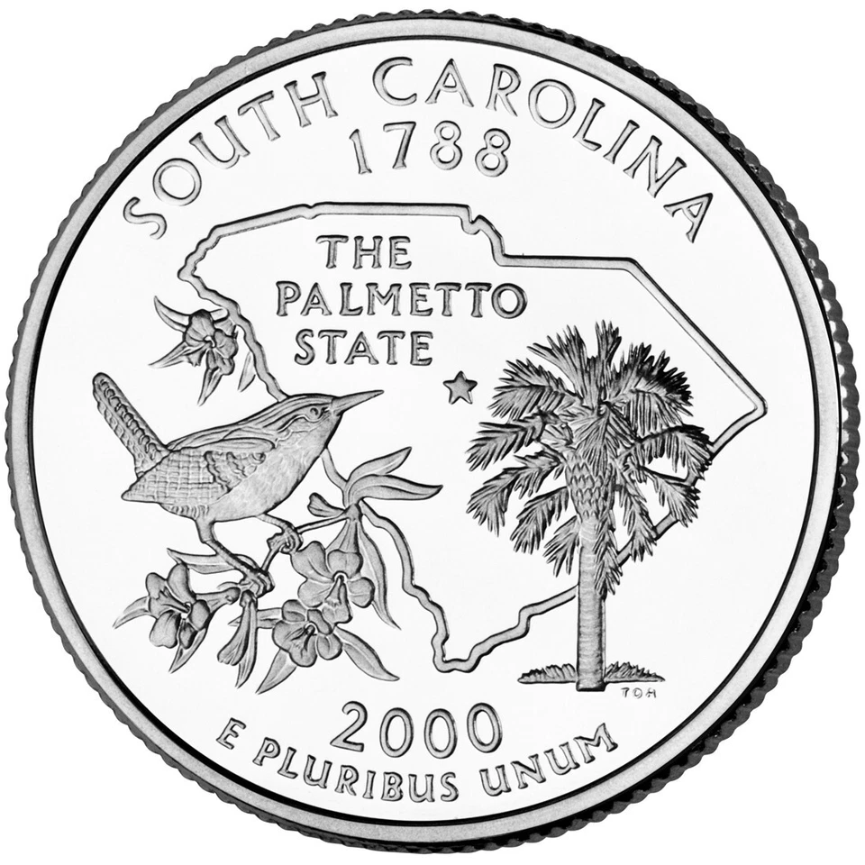 2000 P South Carolina State Quarter.  Uncirculated From US Mint roll. - Image 1 of 3