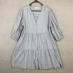 Vine Apparel Dress Womens 16 Light Blue Smock Tiered Button Up Cotton - Picture 1 of 7