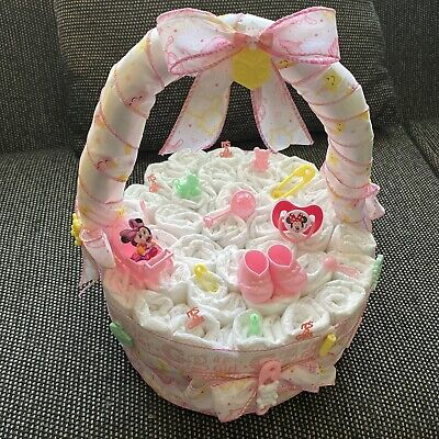 Handmade It’s A Girl Pink Basket Diaper Cake-W/Free Wrap ~Made To Order 🍼🎀 • 25.46$
